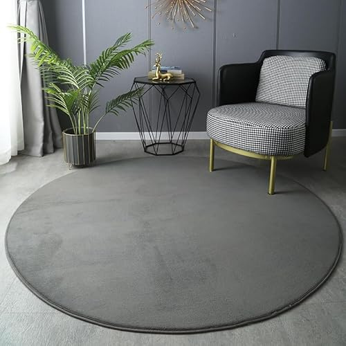 SK Studio Kurzflor Teppich Rund weicher Designer Uni Bodenbelag rutschfest Teppiche für Küche Esszimmer Jugendzimmer Kinderzimmer Dunkelgrau, 100cm