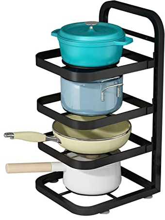 Pan Organiser for Cupboard, 4 Tiers Adjustable Pots and Pans Organizer Rack for Kitchen Countertop Cabinet,Heavy Duty Pan Organizer Rack, Kitchen Countertop Pan Rack, Pan Organizer Rack for Cabinet