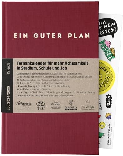 Ein guter Plan Edu 2024/2025 – Terminkalender für mehr Achtsamkeit in Schule, Studium und Job – Nachhaltiger Planer von August 2024 bis September 2025 (Rubin 2024/2025)