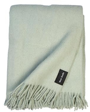 WoolStudio Überwurf aus Lammwolle, 130 x 170 cm, 100 % Lammwolle, luxuriös, langlebig und vielseitig, natürliche Wolldecke, perfekt für Zuhause, Reisen und Outdoor-Abenteuer, Unicolor, Wassergrün, 130