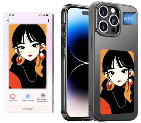 Ink Screen Coque de Protection pour Smartphone AI 4 Couleurs avec écran d'encre - Coque personnalisée pour iPhone 14 Pro-Personnalisable-Coque de Protection NFC-Matériau TPU(Gris-pour iPhone 14 Pro)
