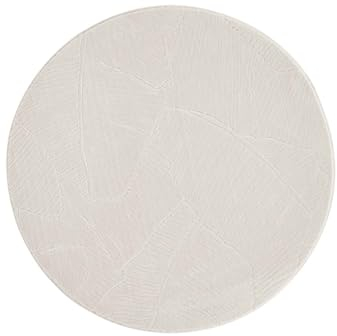 Taracarpet Kurzflor Boho Skandi Polyester Teppich in 3D Optik waschbar, pflegeleicht und robust ideal fürs Wohnzimmer, Schlafzimmer und Kinderzimmer auch als Badematte Creme Blätter 120 cm rund