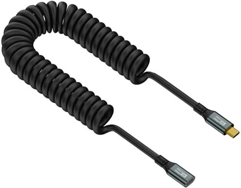Duttek Cable de extensión USB C en espiral de 6 pies, cable USB C a USB C de 20 Gbps, cable de extensión USB C macho a hembra de 100 W, cable extensor tipo C para laptop, tablet, teléfono móvil y más