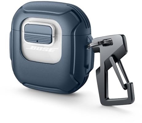 Dexnor Hülle Kompatibel mit Bose QuietComfort Earbuds II (2022) & Bose QuietComfort Ultra Earbuds (2023), Secure Lock Clip Robustes Gehäuse Stoßfeste Hülle mit Karabiner & Schlüsselanhänger-Marineblau