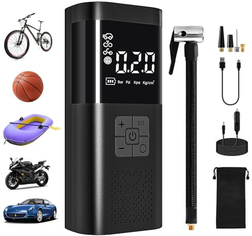 Mini Compressore Aria Portatile Auto, 6000mAh 4 Modalità Air Pump Elettrica,150PSI Compressore Portatile con Sensore Pressione, Schermo LCD Digitale e Luce LED (Nero)