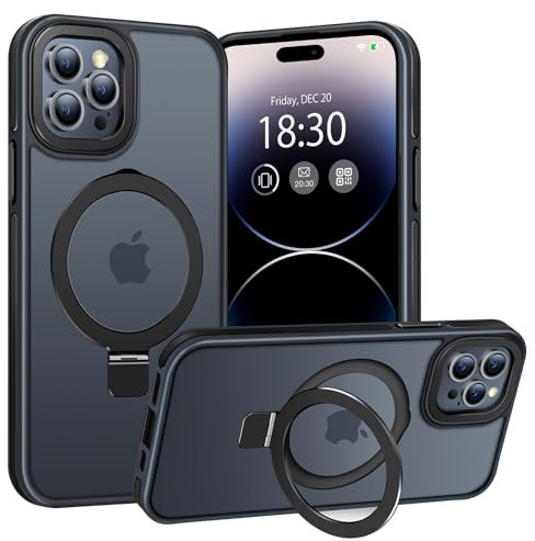 BENTIACC Handyhülle iPhone 14 pro Hülle, mit Unsichtbarer Ständer, mit Mag-Safe, Militärschutz, [Transluzente Matte] Anti-Fingerabdruck hülle iPhone 14 pro 6,1 Zoll(Schwarz)