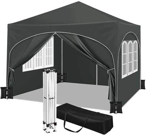 WOLTU Tente de Fête avec 4 Sacs de Sable,Tonnelle de Jardin avec 4 Parois Latérales,Pavillon Pop-Up avec Toit en Demi-Cercle,Tente Pliante pour Marché en Plein Air,Tente Pare-Soleil 3x3m Gris