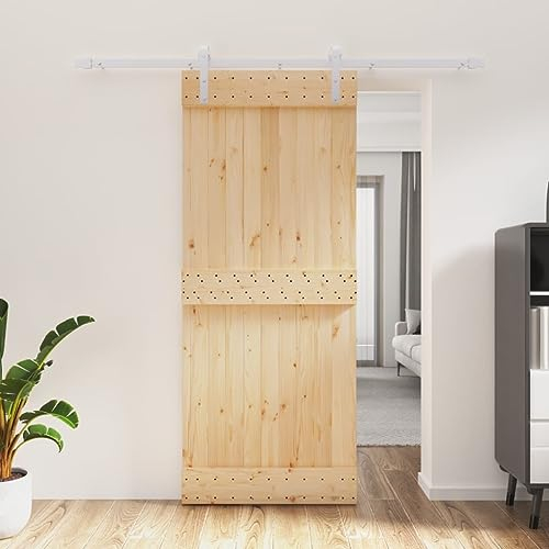 TREISL Schiebetür innen mit Hardware-Set 85 x 210 cm Massivholz Kiefer Weiß Beschläge Innentür Schiebetür Außentür Zimmertür Holz Modernes Design für Schlafzimmer Küche