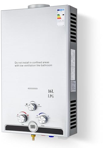 CO-Z 16L/min Scaldabagno a Gas GPL con Modalità Inverno ed Estate 27.2 kW Caldaia a Gas GPL a Parete senza Serbatoio Scaldabagno a Gas Butano con Anima in Rame e Display a LED