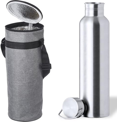 noTrash2003 Kühltasche zum Umhängen MIT 1,5 L Edelstahl Isolierflasche BPA frei Schraubverschluss, Verstellbarer Schulterriemen, kleine Kühltasche für Drinks, Kühlbox für Outdoor, Reisen in grau