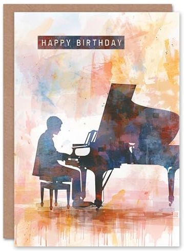 Artery8 Pianist Playing Piano Musician Music Watercolour Blank For Him Or Her Art Birthday Card