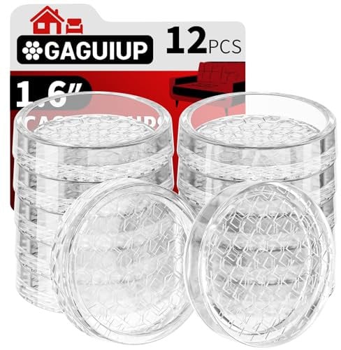 1.6x1.6 Round Rubber Furniture Caster Cups, 12 PCS Chair Coasters for Carpet - Clear Non Slip Furniture Pads with Grip, Carpet Protector for Furniture Legs - Protect Any Flooring