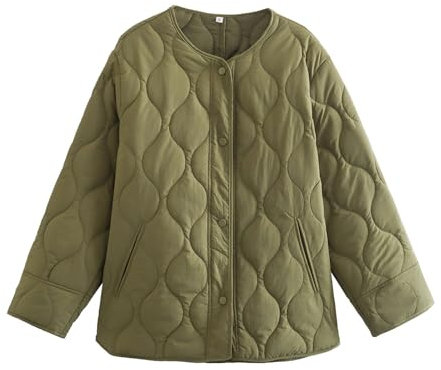 ANHATUIV Leichte Daunenjacke für Damen, gesteppt, gepolstert, übergroße Daunenjacke, mit Kapuze, lässig, langärmelig, Reißverschluss, Knöpfe, Mäntel mit Tasche, winddicht, gepolsterte Jacken,