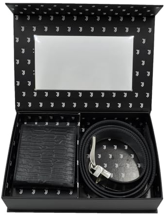JUVENTUS Geschenkbox – Gürtel und Geldbörse für Herren – offizielles Produkt – für Weihnachten, Schwarz , Taglia Unica, Casual