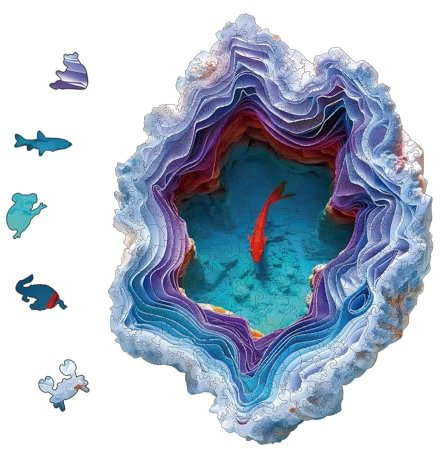 YJacuing Holzpuzzle für Erwachsene, 300 Teile, einzigartige Tierform, Premium-Holzpuzzle, 5 mm, Familienspiel (Koi-Fisch, groß)