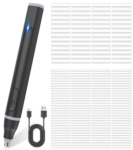 Cuteefun Elektrischer Radiergummi, USB C Wiederaufladbarer Radierstift Elektrisch mit 220 Radiergummi Minen, 2 Größen, Komfort Griff Präzisionsradierer für Studenten, Skizzen, Ingenieure, Schwarz