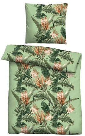 Traumhaft schlafen - Castell - Markenbettwäsche Bettwäsche Baumwoll Renforce 0040757 PALMENBLÄTTER 1x 135x200 cm + 1x 80x80 cm, fichte