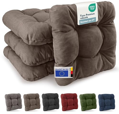 Beautissu 4er Set Premium Stuhlkissen 40x40 cm Taupe – UV-beständig & Robust Sitzkissen Outdoor 8 cm dick Polster für Balkonstühle – Gartenstuhl Sitzpolster Stuhl Kissen Indoor – HighLux SK