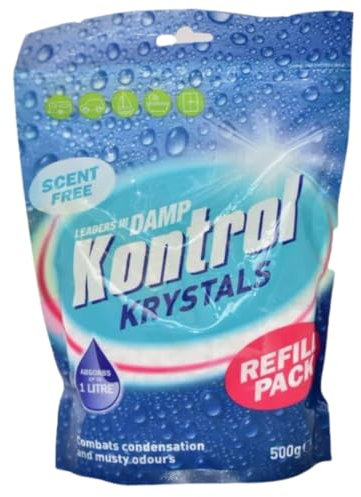 Damp Kontrol Krystals - Combats Condensation, Moisture Absorber Refill Crystals | Prevents Mold & Mildew Growth | Ideal for Home, Car, Bathroom, Wardrobes (500g, 1kg) (500 Grams)