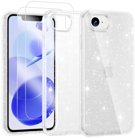 Noyabox für iPhone 16e Transparent Glitzer Hülle mit 2 Panzergläsern, Handyhülle Silikon Funkelnd Weich Leicht Kratzerfest TPU Case, Durchsichtig