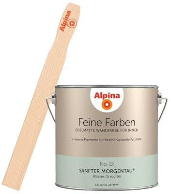 Alpina Feine Farben inkl. Rührstab – No. 12 Sanfter Morgentau – edelmatte Innenfarbe - Wandfarben für einzigartige Farbwirkungen und Raumstimmungen – Blasses Graugrün - 2,5 Liter