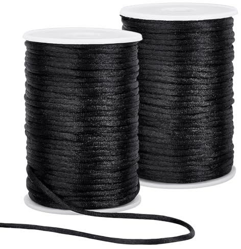 PH PandaHall 100m 3mm Cordon Satin Noir Cordon Queue de Rat Collier Cordon Corde de Soie pour Nouer Couture Perles Projets Macramé Crochet Bricolage Artisanat 2 Roulette