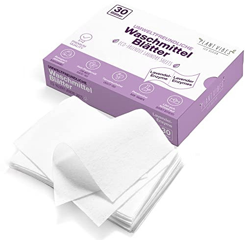 Plantvibes Biologisch Abbaubar Waschmittel Blätter - Laundry Detergent Sheets Streifen Blatt Umweltfreundlich - Perfekt zum Fleckenentferner Kleidung Lavendel