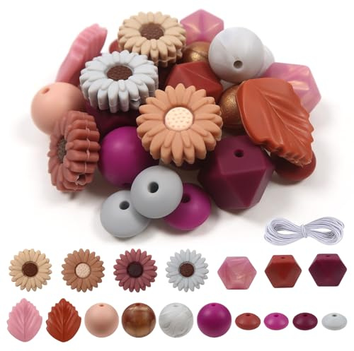 TOAOB 36 Stück Silikonperlen für Schlüsselanhänger Blumenförmige Rund | für Die Herstellung, Armbändern Schmuck, DIY Handwerk, Schlüsselanhängern, Rucksackdekorationen, DIY Accessoires