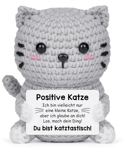 Giftasy Mutmacher Geschenk für Frauen, Pocket Hug Katze mit Energiekarte, Positive Geschenke, Gute Besserung, Aufmunterung Geschenke für Frauen, Beste Freundin, Einschulung, Schulanfang Glücksbringer