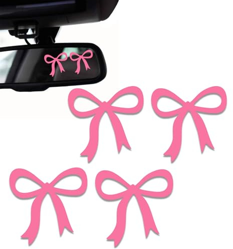 Auto-Spiegel-Aufkleber, rosa Schleife, Autozubehör, Vinyl, niedliche Auto-Aufkleber, Geschenke für Damen, Herren, Kinder, Teenager, für Badezimmer, Computer, 2 Stück