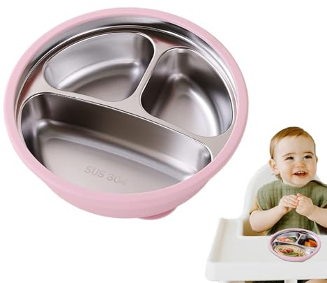 Platos para Niños de Acero Inoxidable,Platos Divisorios de Acero Inoxidable con Funda de Silicona - Cuenco Infantil Antideslizantes Para Comedor Infantil Jardín De Infancia Acampada Picnic Exterior