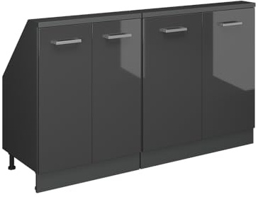 Vicco Dachschrägenschrank-Set Rion, Anthrazit Hochglanz/Anthrazit | B140 x T46 cm, 2er Set, platzsparend für Dachschrägen