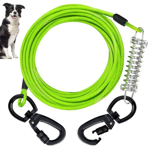 Cable de Amarre para Perro, 4mm Cuerda Metal para Perros Grandes Medianos Pequeños,Gancho y Resorte giratorios con Bloqueo, Correa de absorción de Golpes para,Adecuado para Picnic al Aire Libre (3m)