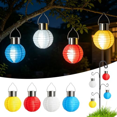 Solar Lampions Außen Wetterfest, 4 Stück Mini LED Lampions Outdoor Solar, Klein Nylon Solarlampe Hängelaternen für Garten, Hof, Terrasse, Hochzeit, Fest Deko, Kaltweißes Licht