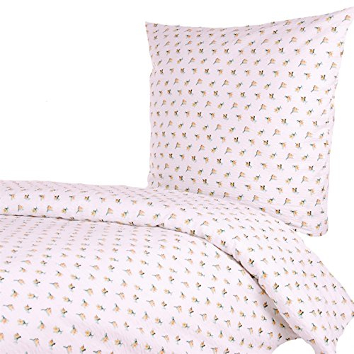 Hans-Textil-Shop Seersucker Bettwäsche 135x200 cm Gelb Rosen Blumen – bügelfreie Bettwäsche Landhausstil Blumen aus 100% Baumwolle mit Blumenmuster & Reißverschluss