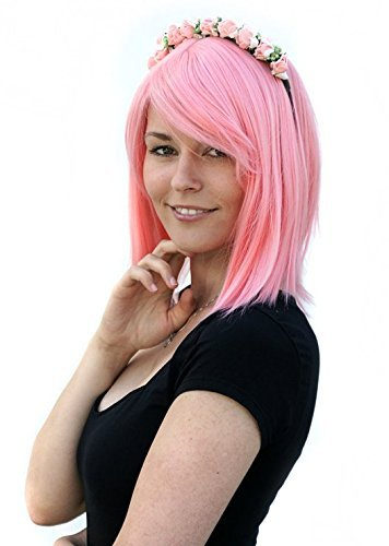 Prettyland Damen rosa pink mittellange glatte Perücke SAKURA 40cm Manga Cosplay Anime Wig C017