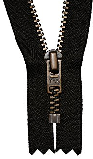 YKK Reißverschluss schwarz 16 cm für Hosen Hosenreißverschluss 4 mm Metallzähne brüniert/Dunkles Messing