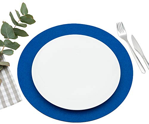 FILU Platzsets aus Filz 4er-Pack Blau rund (Farbe und Form wählbar) 35 cm Durchmesser