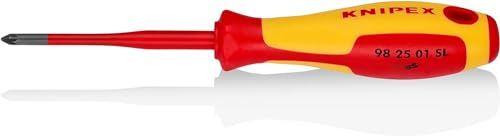 Knipex Giraviti per Elettricisti (Slim) per Viti con Impronta a Croce Pozidriv Brunita, Impugnatura Isolante, in Materiale Bicomponente, Collaudato Vde 187 Mm 98 25 01 Sl