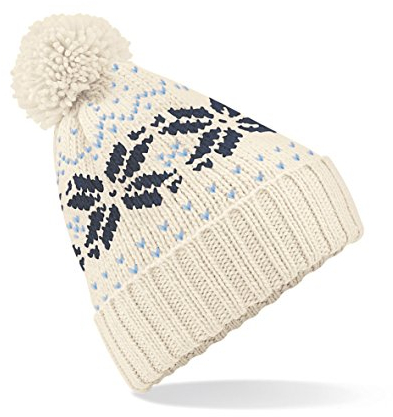 Beechfield B456 Fair Isle Snowstar Baby mütze, Weiß/Navy, Einheitsgröße