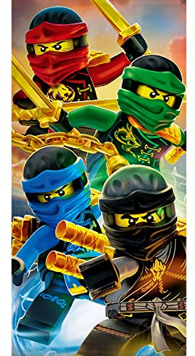Lego Ninjago Badetuch Champion Fire 75 x 150 cm Rot 100% Baumwolle Velours-Qualität Cole Jay Kai Lloyd Zane Nya Misako Sensai Wu Ninja Strandtuch Handtuch Strandlaken Handtuch pass. z. Bettwäsche
