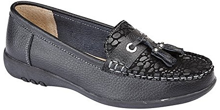 Boulevard Womens/Ladies Wide Fitting Reptile Print Tassle Shoes (6 UK) (Black)