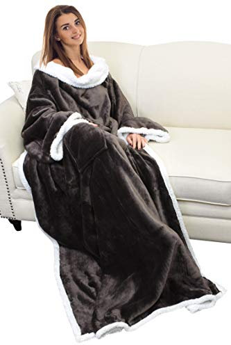 Catalonia Sherpa-Fleece-Decke mit Ärmeln und Tasche, tragbare Mikro-Plüsch, warme Ärmel, TV-Decke, Überwurf für Erwachsene, Frauen und Männer, groß, 183 x 139 cm