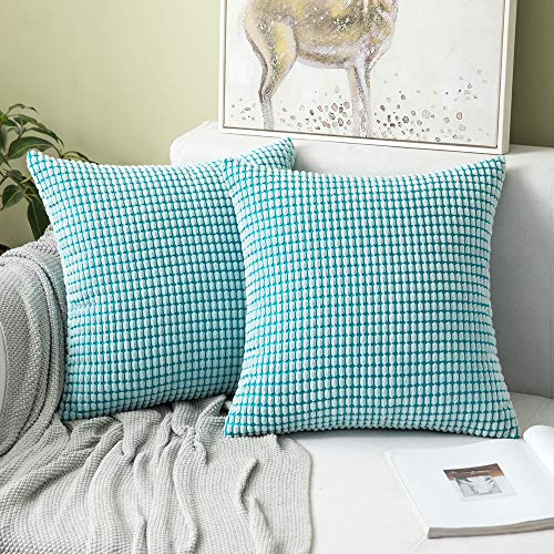MIULEE 2er Set Kissenbezüge Kordsamt Dekokissen Kissenbezug Sofakissen Dekorativ Couchkissen Kissenhülle Bezug Weich für Wohnzimmer Schlafzimmer 45x45 cm, 18x18 Inch Hellblau