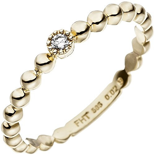 Schmuck Krone Ring Goldring Kugelring mit Diamant Brillant 0,02 Ct. Solitär 585 Gold Gelbgold, Ringgröße:Innenumfang 52mm ~ Ø16.6mm