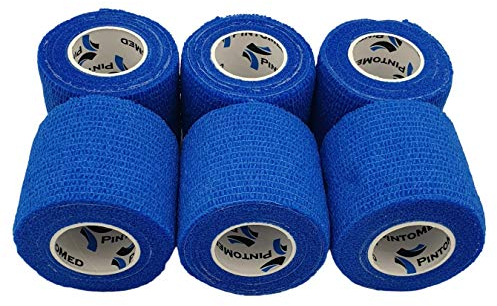 PintoMed - Venda Cohesiva - 6 x AZUL - 6 rollos x 5 cm x 4,5 m estirado - Vendaje autoadhesiva elástica y flexible, Cinta adhesiva, Vet Wrap, Tape, Primeros auxílios y lesiones