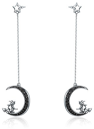 NewL Damen-Ohrringe Stern Mond Hexe 925 Sterling Silber Zirkonia, Stern, Mond, Hänger, Silber, Sterlingsilber, Zirkonia