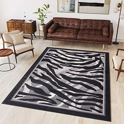 TAPISO Dream Teppich Wohnzimmer Modern Kurzflor Grau Creme Schwarz Meliert Zebra Bordüre Schlafzimmer Gästezimmer Esszimmer ÖKOTEX 220 x 300 cm