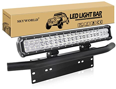 SKYWORLD Barra de luz LED, 20 Pulgadas 50.8 cm 126W Spot Flood Combo Beam Trabajo de lámpara de conducción con Placa de Soporte de Montaje para camión Vehículo ATV SUV 4X4 Camión Barco