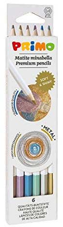 Morocolor PRIMO, Minabella Metal, 6 sechseckige Buntstifte, Lackierte Metallstifte mit metallischen und intensiven Farben, Dicke und widerstandsfähige Mine, Geeignet für Kinder und Künstler, Sicher